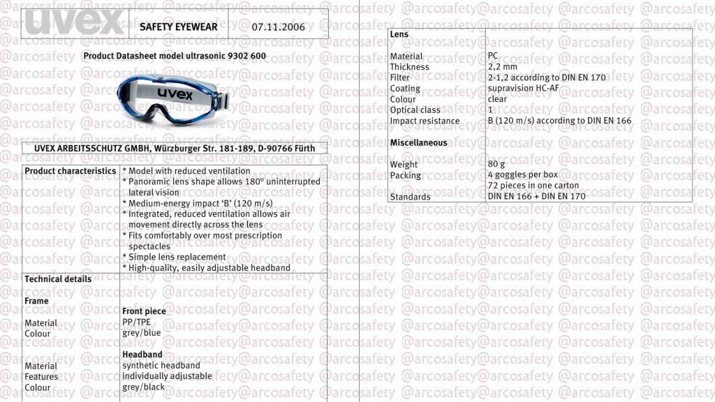 عینک ایمنی یووکس مدل Ultrasonic سری 9302600